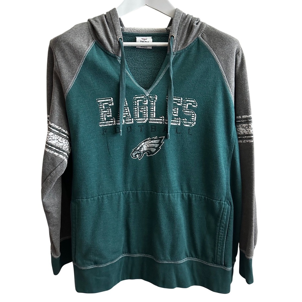 NFL Team Apparel Philadelphia Eagles V Neck Hoodie Sweatshirt Womens XL Green